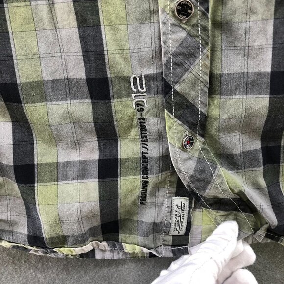 Projek Raw Gray Yellow Plaid Button Up Shirt Mens Medium M Short Sleeve - Picture 8 of 12